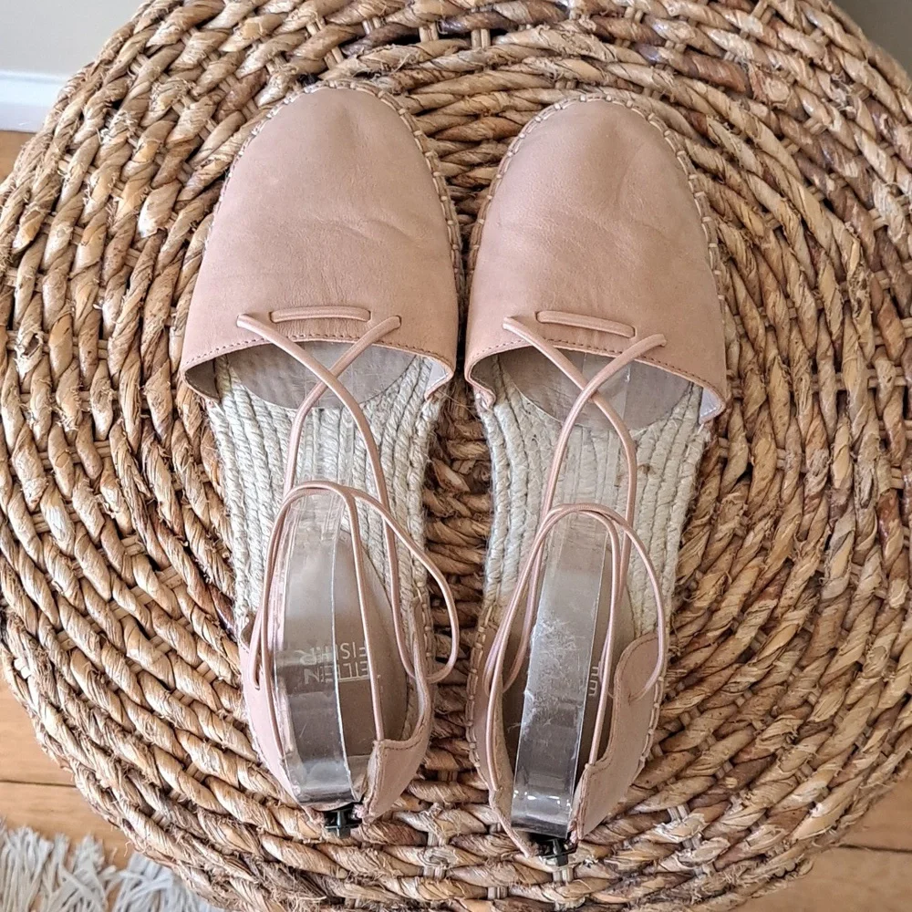EILEEN FISHER Womens Nude/Blush Leather Elastic Lace Espadrille Wrap Sandals 7.5